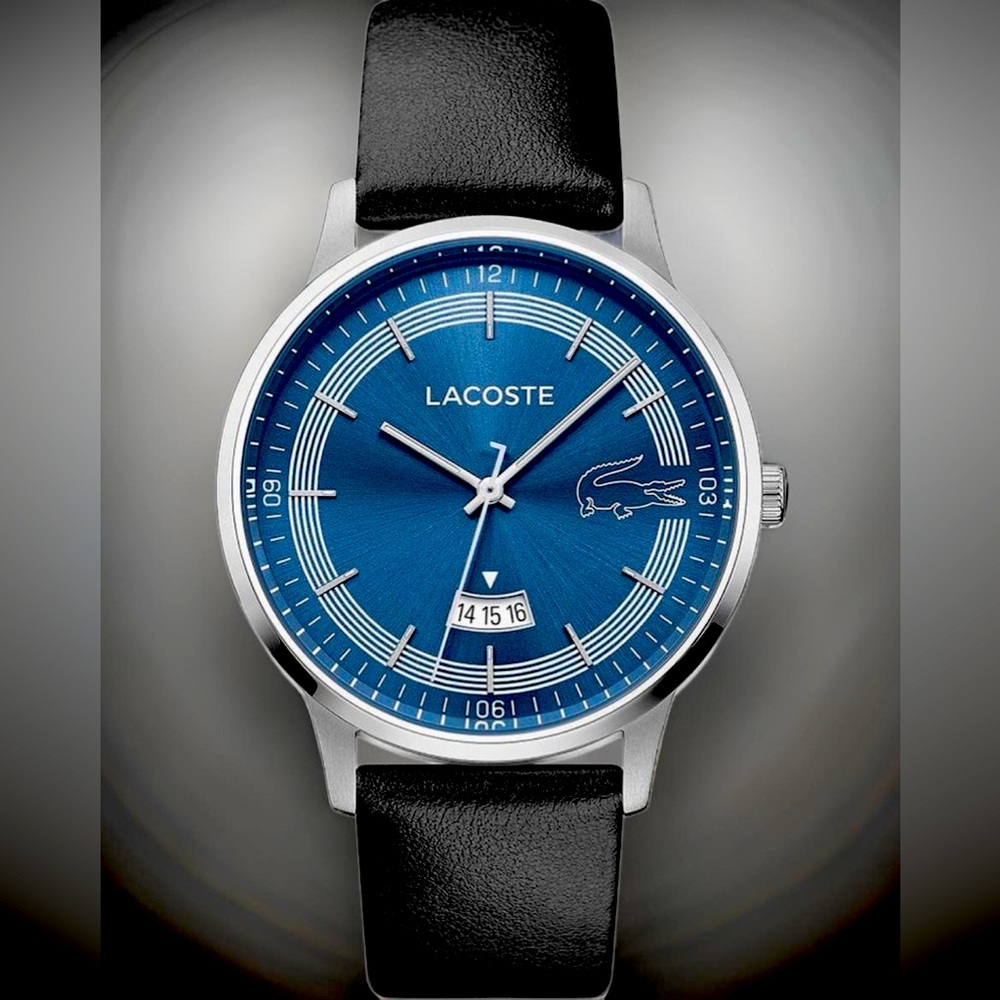 Lacoste Madrid Black Leather Band Blue Dial 2011034